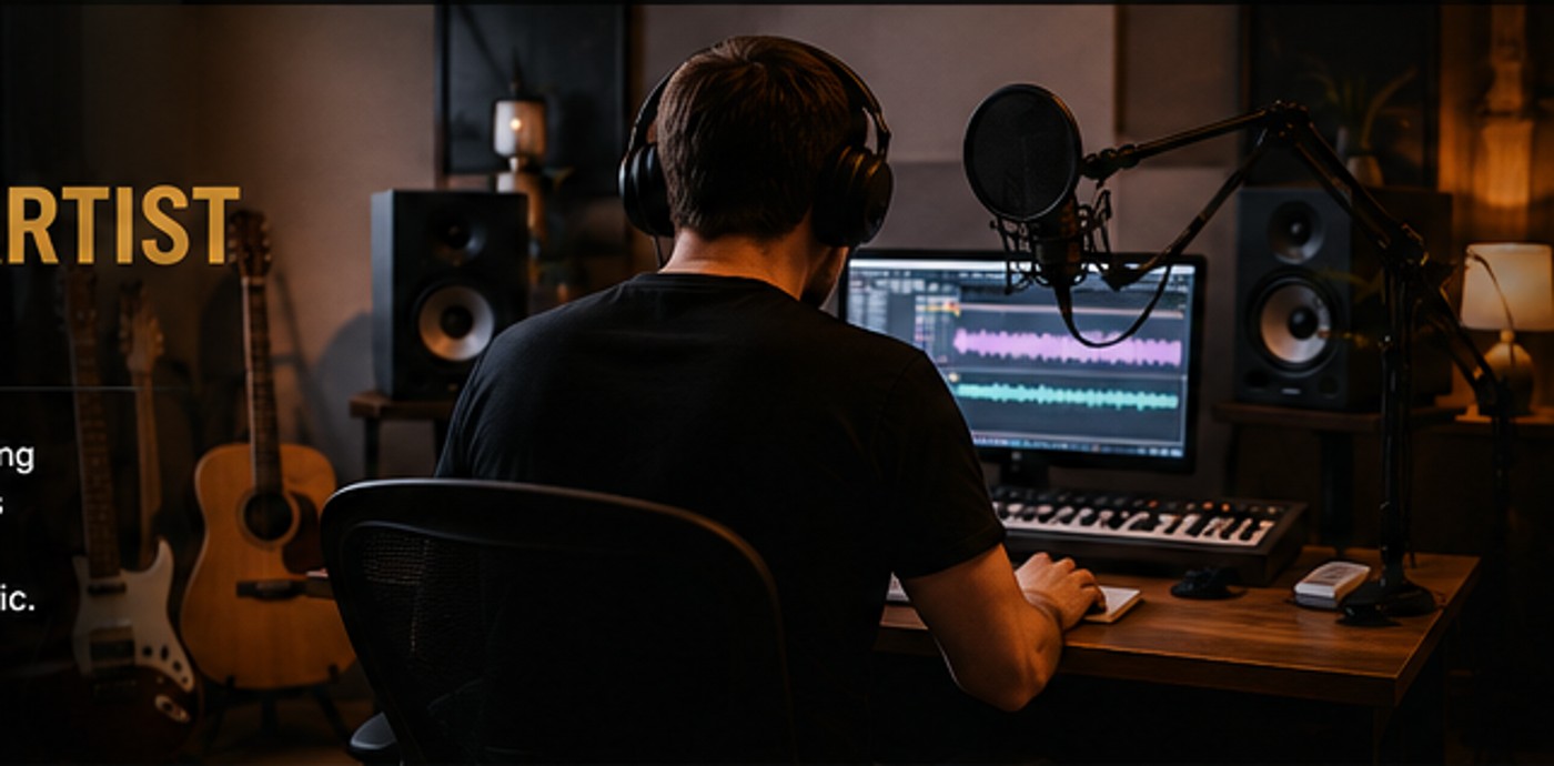 Independent artist producing music in a home studio
